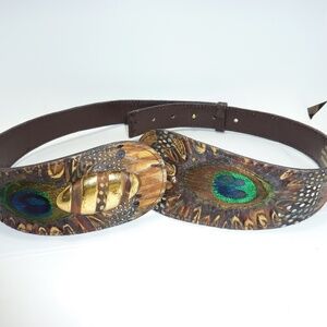 Lee Sands Hawaii Genuine Peacock & Pheasant Feathers Belt SIZE S